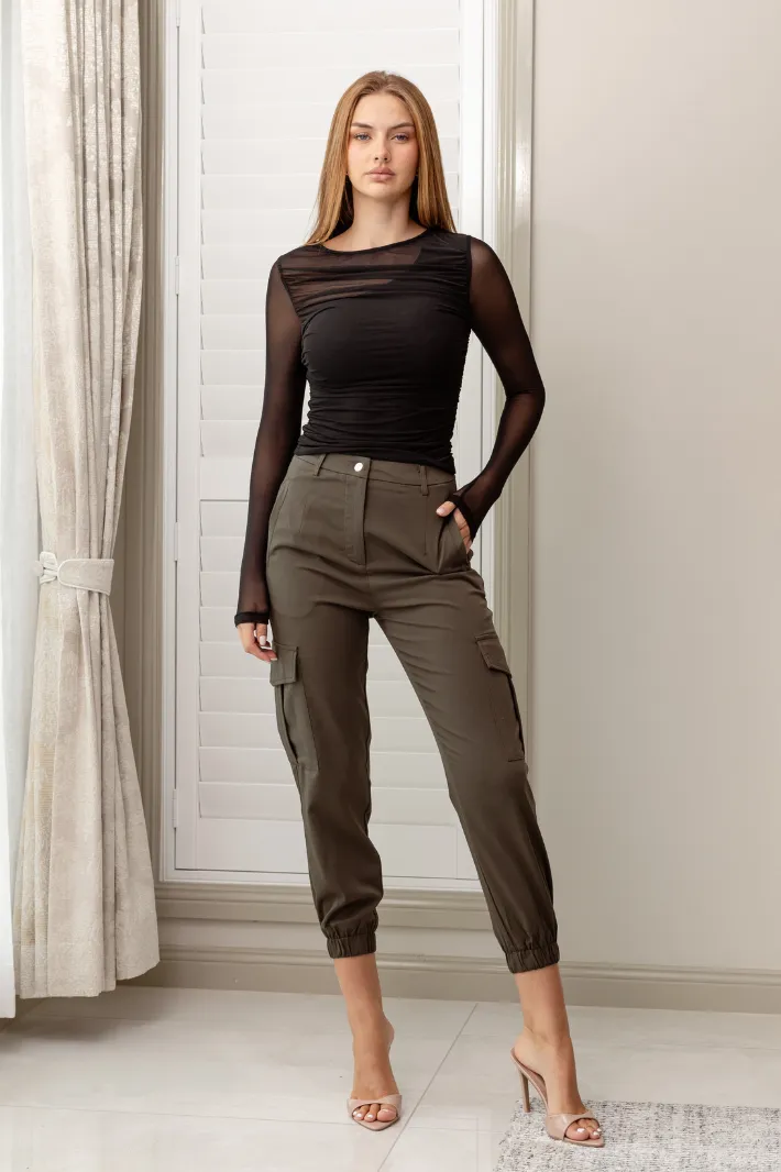 NOOKIE HIGH WAISTED CARGO PANTS - Khaki