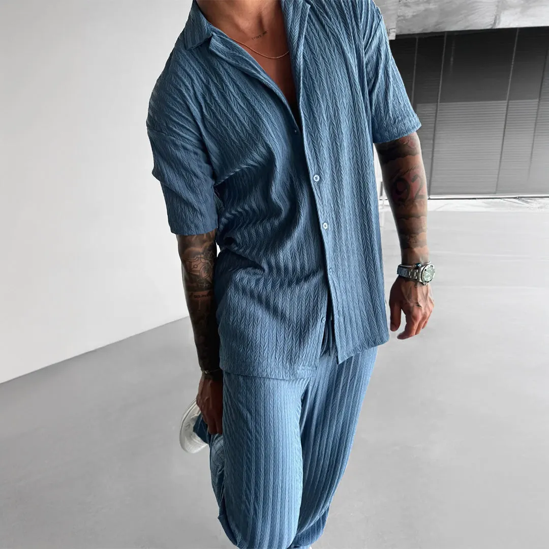 Oversize Structured Shirt & Trouser Set - Blue