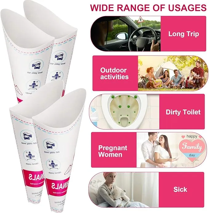 Patelai Disposable Female Urination Device Portable Lightweight Women Urinal Funnel Outside Standing Pee Cup Waterproof Paper Standing Urinary Funnel for Camping, Hiking, Pregnant