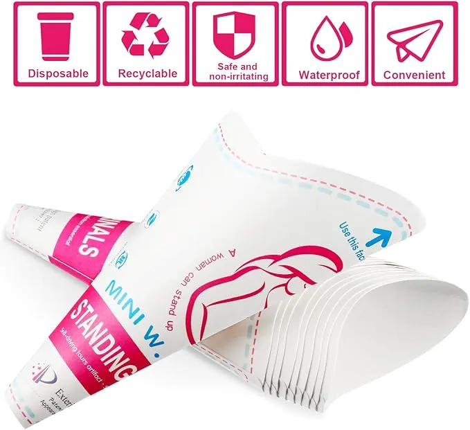 Patelai Disposable Female Urination Device Portable Lightweight Women Urinal Funnel Outside Standing Pee Cup Waterproof Paper Standing Urinary Funnel for Camping, Hiking, Pregnant