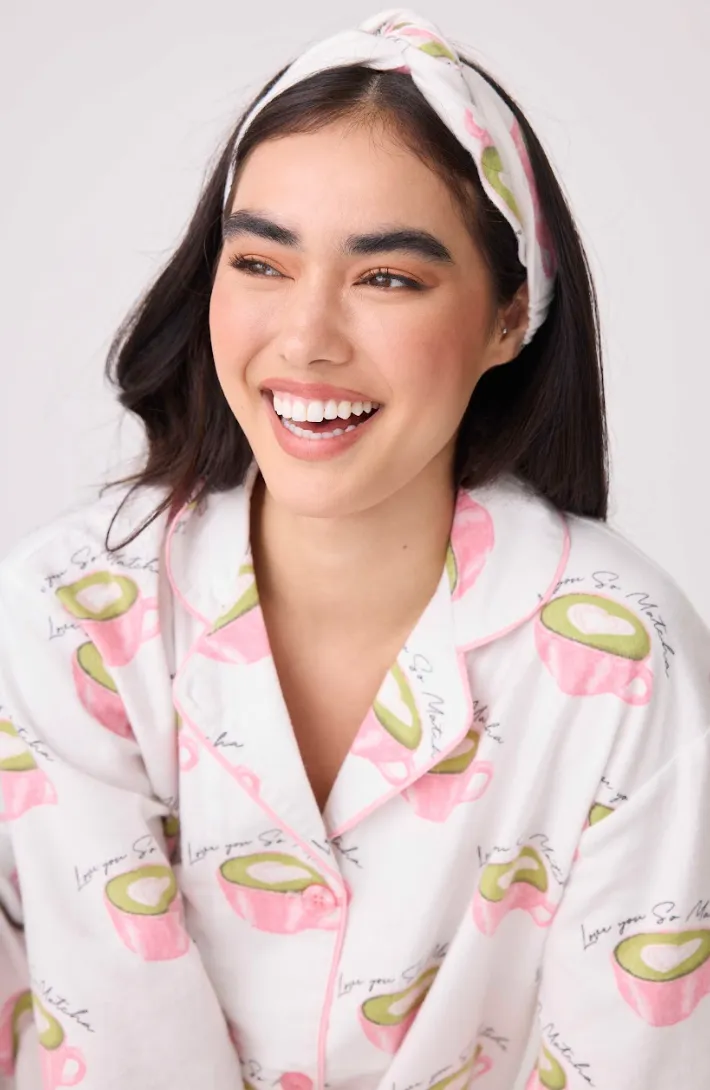 PJ Salvage Flannel Pyjamas Matcha Tea White Linen