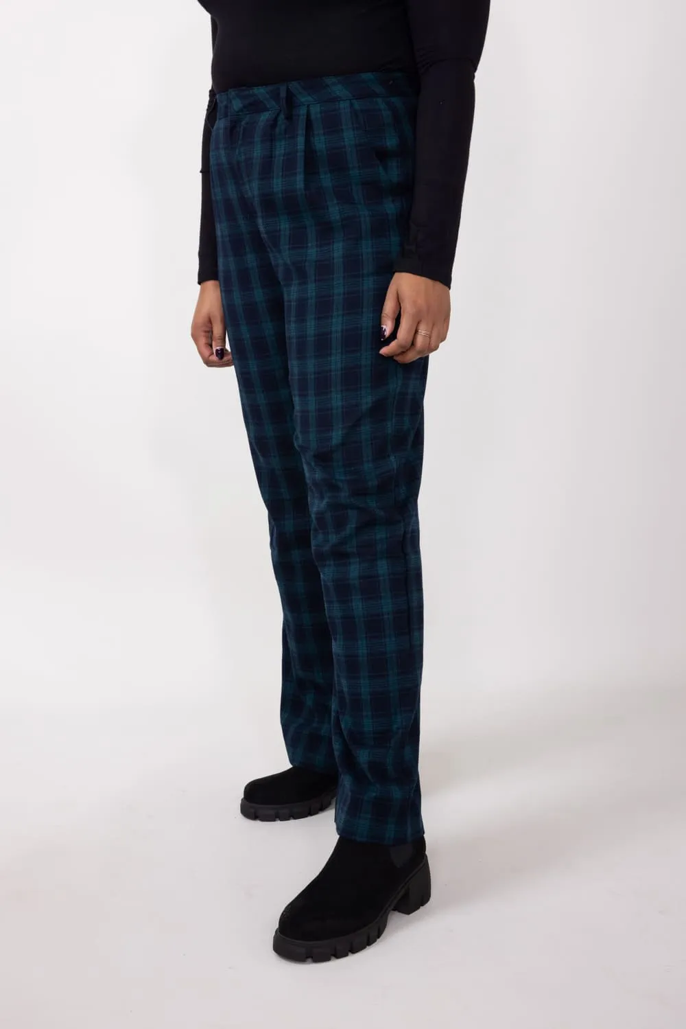 Plaid Trouser Pants for Women in Navy/Green Check | IP5003-NAVYGREENCHECK