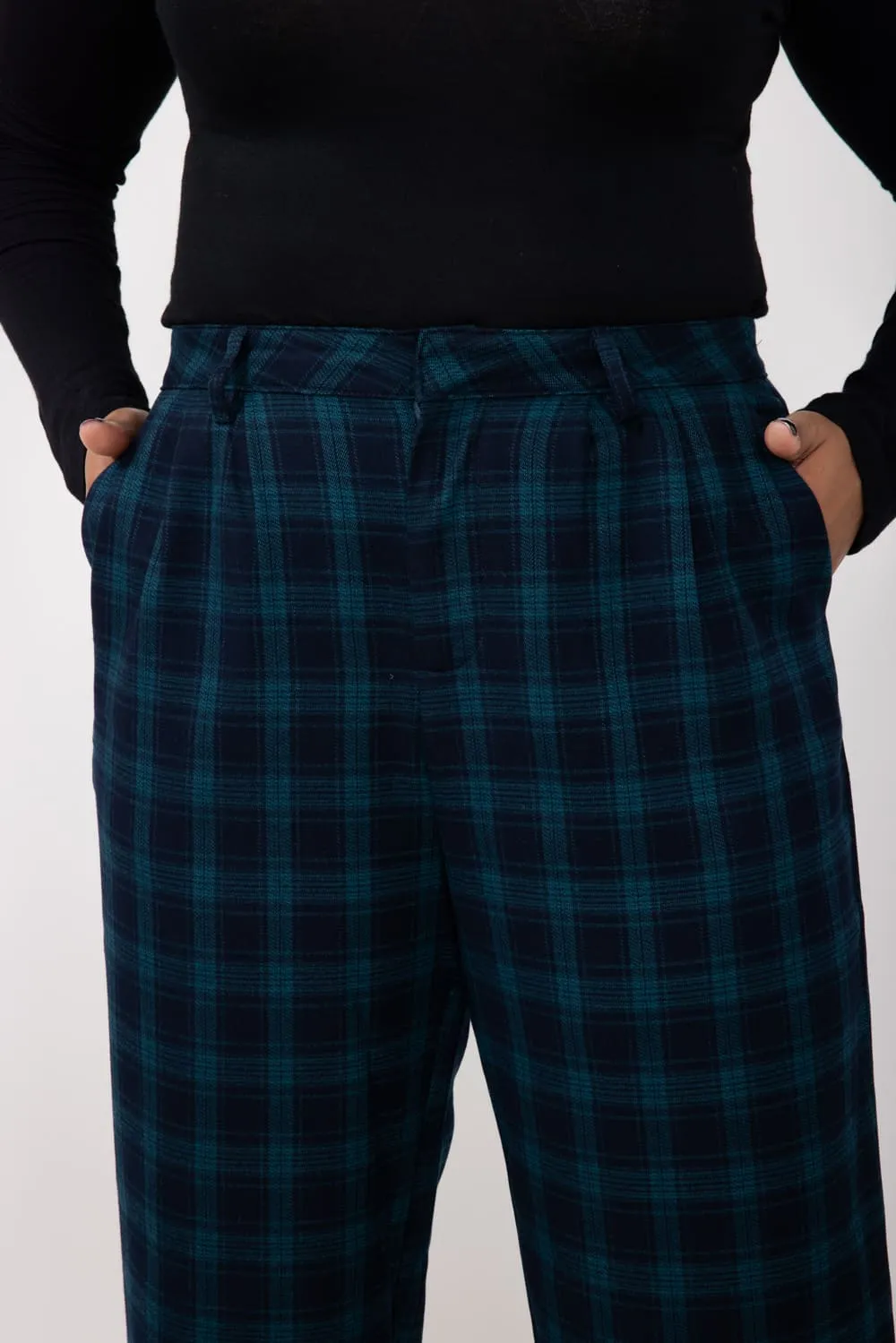 Plaid Trouser Pants for Women in Navy/Green Check | IP5003-NAVYGREENCHECK