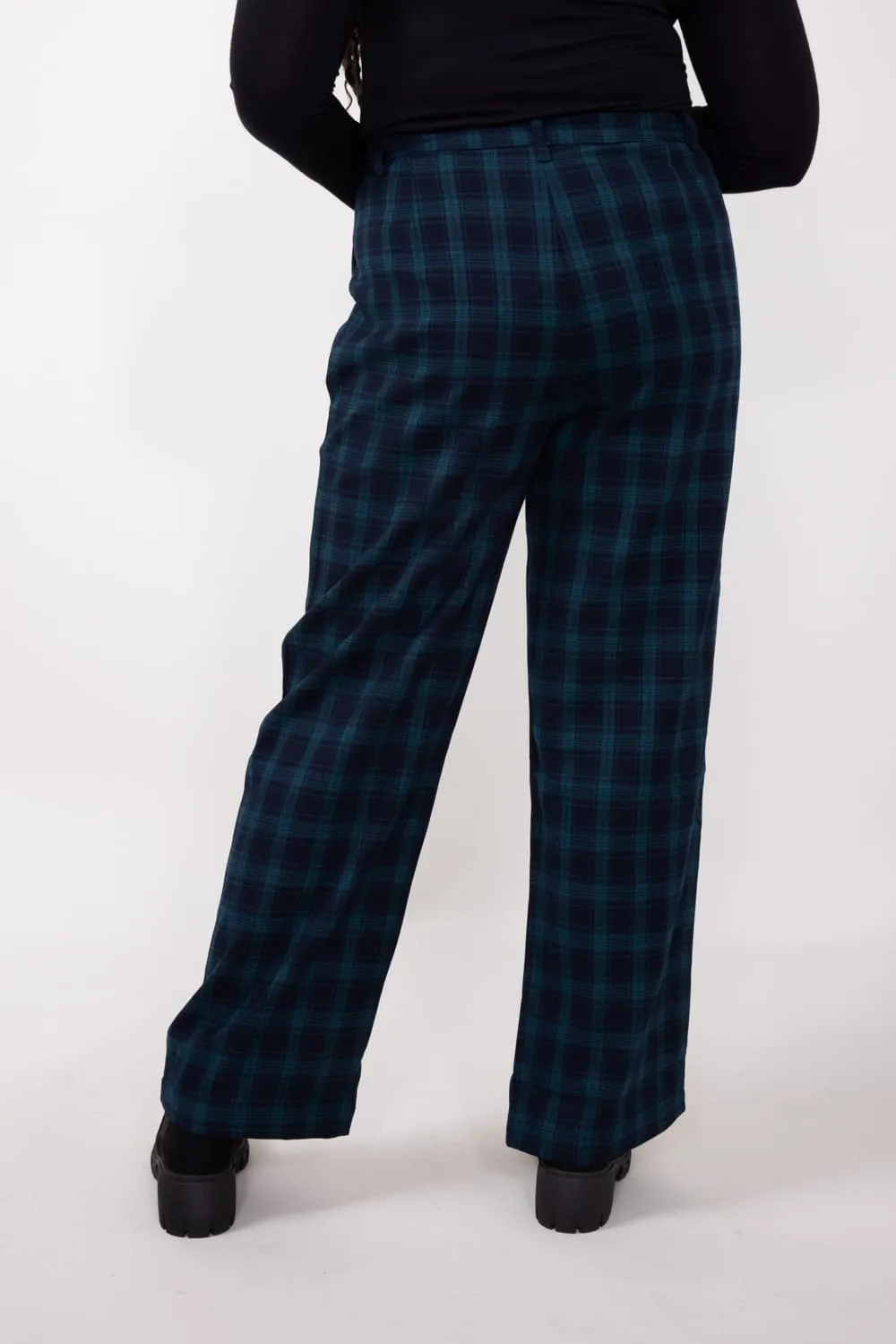Plaid Trouser Pants for Women in Navy/Green Check | IP5003-NAVYGREENCHECK