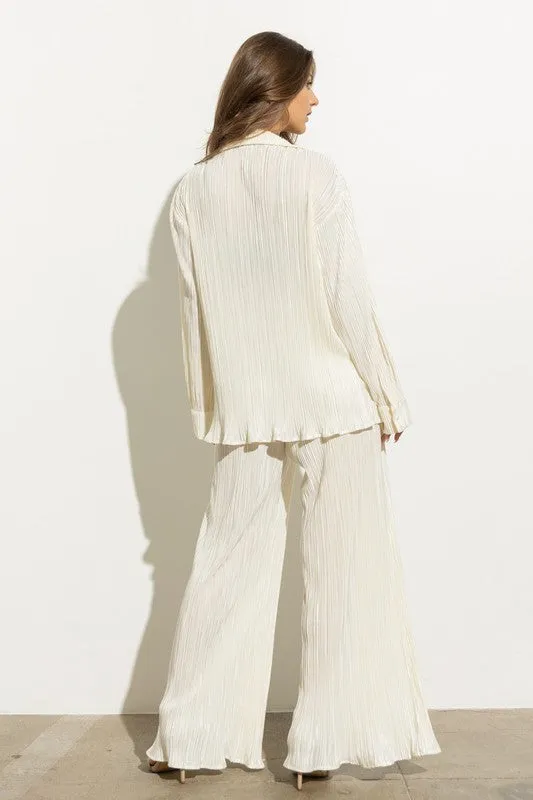 Pleated Blouse and Pants Set