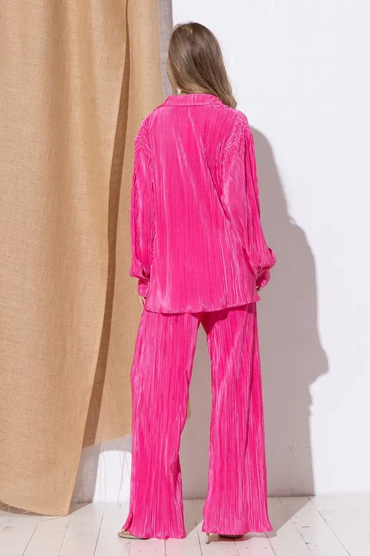 Pleated Blouse and Pants Set
