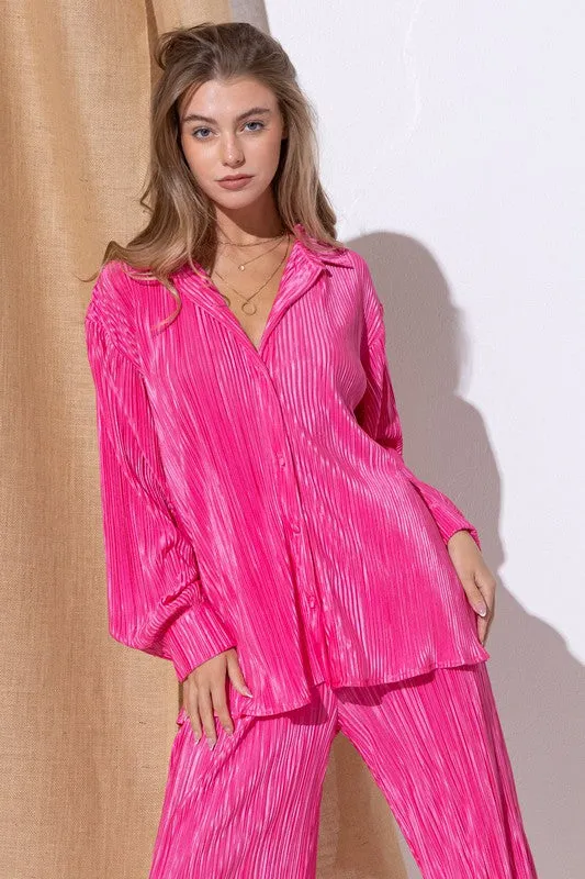 Pleated Blouse and Pants Set