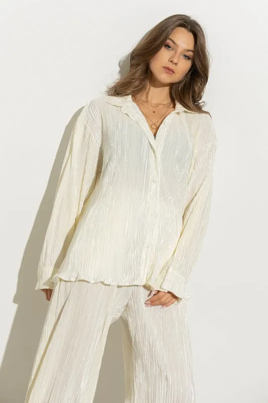 Pleated Blouse and Pants Set