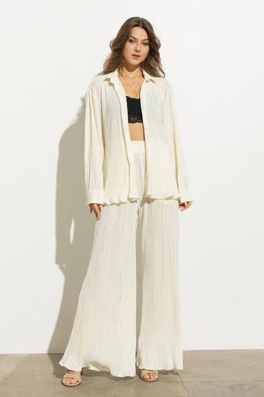 Pleated Blouse and Pants Set