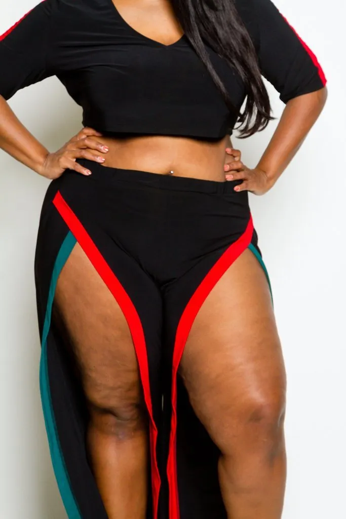 Plus Size Crop Top and Double Slit Pants Set