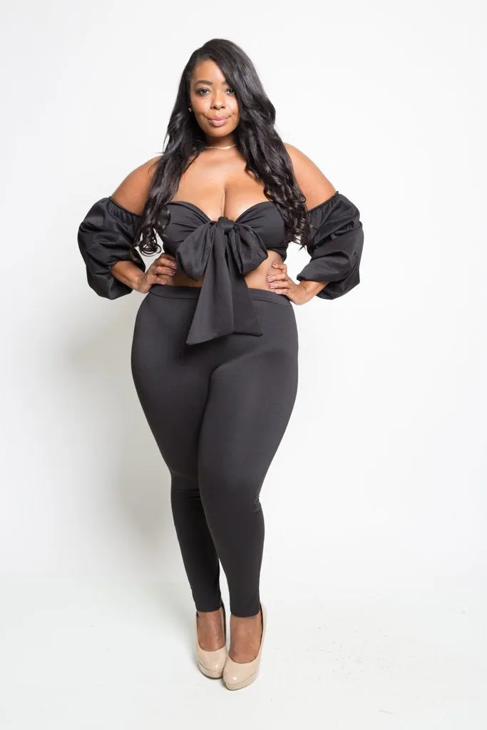 Plus Size Flirty Bow Top and Pants Set [SALE]
