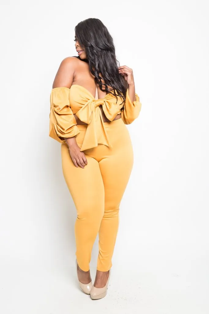 Plus Size Flirty Bow Top and Pants Set [SALE]