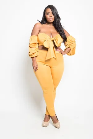 Plus Size Flirty Bow Top and Pants Set [SALE]