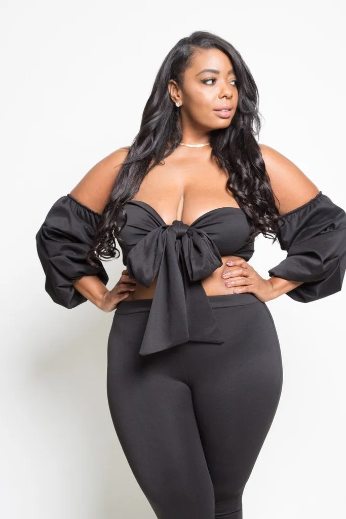 Plus Size Flirty Bow Top and Pants Set [SALE]