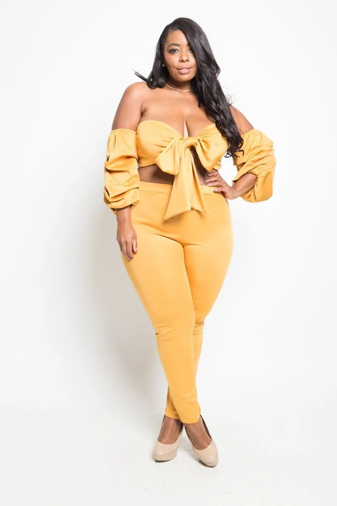 Plus Size Flirty Bow Top and Pants Set [SALE]