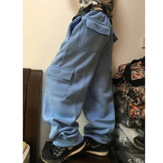 Plus Size Hip Hop Joggers Sweatpants for Men and Women Streetwear Big Pocket Cargo Pants Casual Straight Loose Baggy Trousers