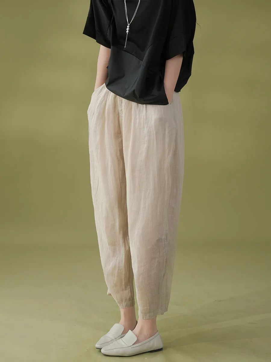 Plus Size Women Summer Casual Solid Ramie Harem Pants