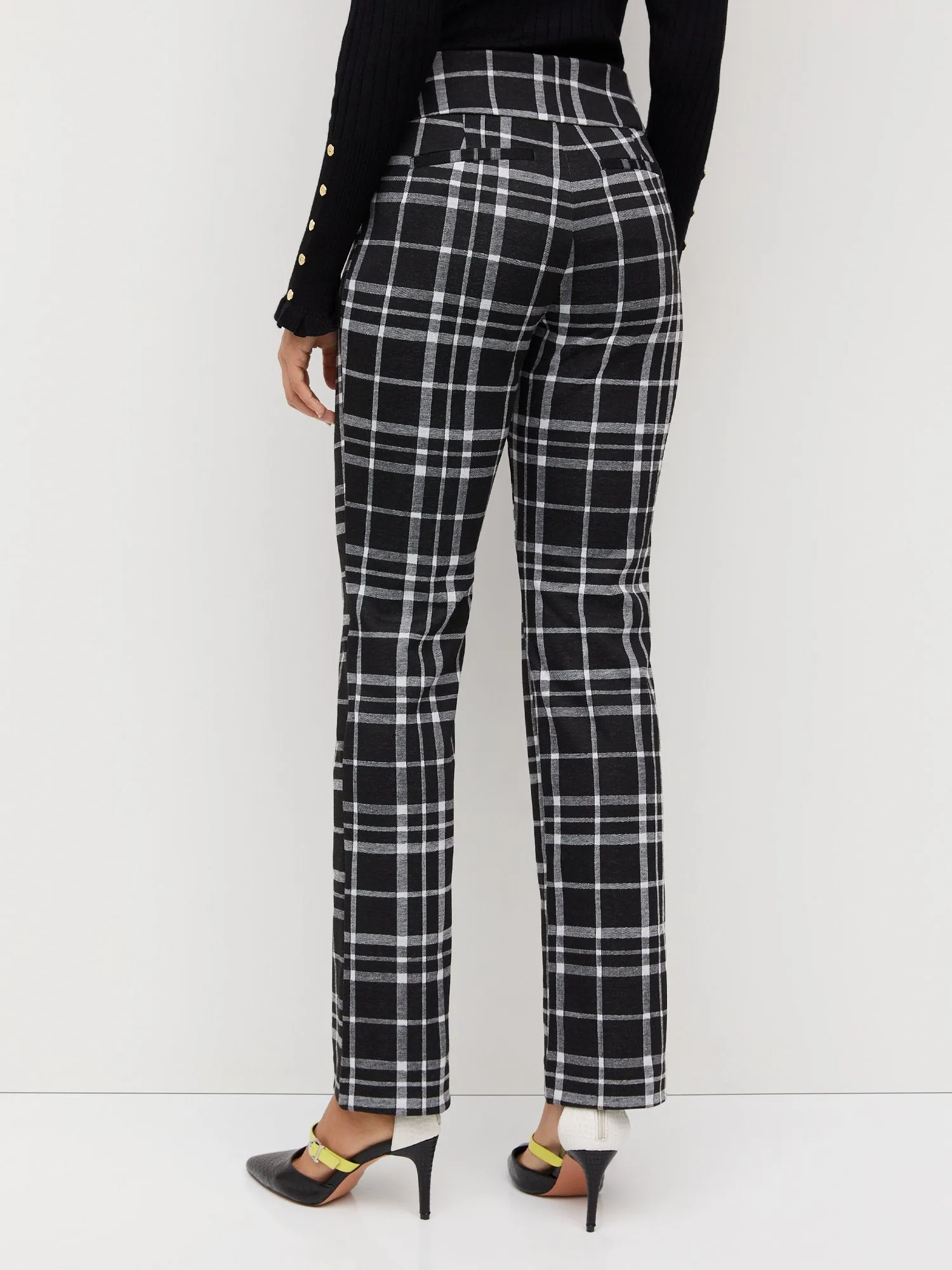 Pull-On Mid-Rise Plaid Straight-Leg Ponte Pant - Superflex