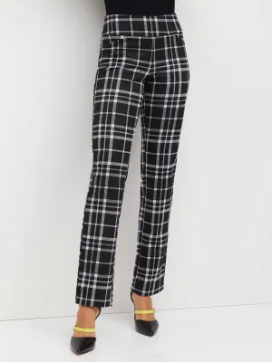 Pull-On Mid-Rise Plaid Straight-Leg Ponte Pant - Superflex