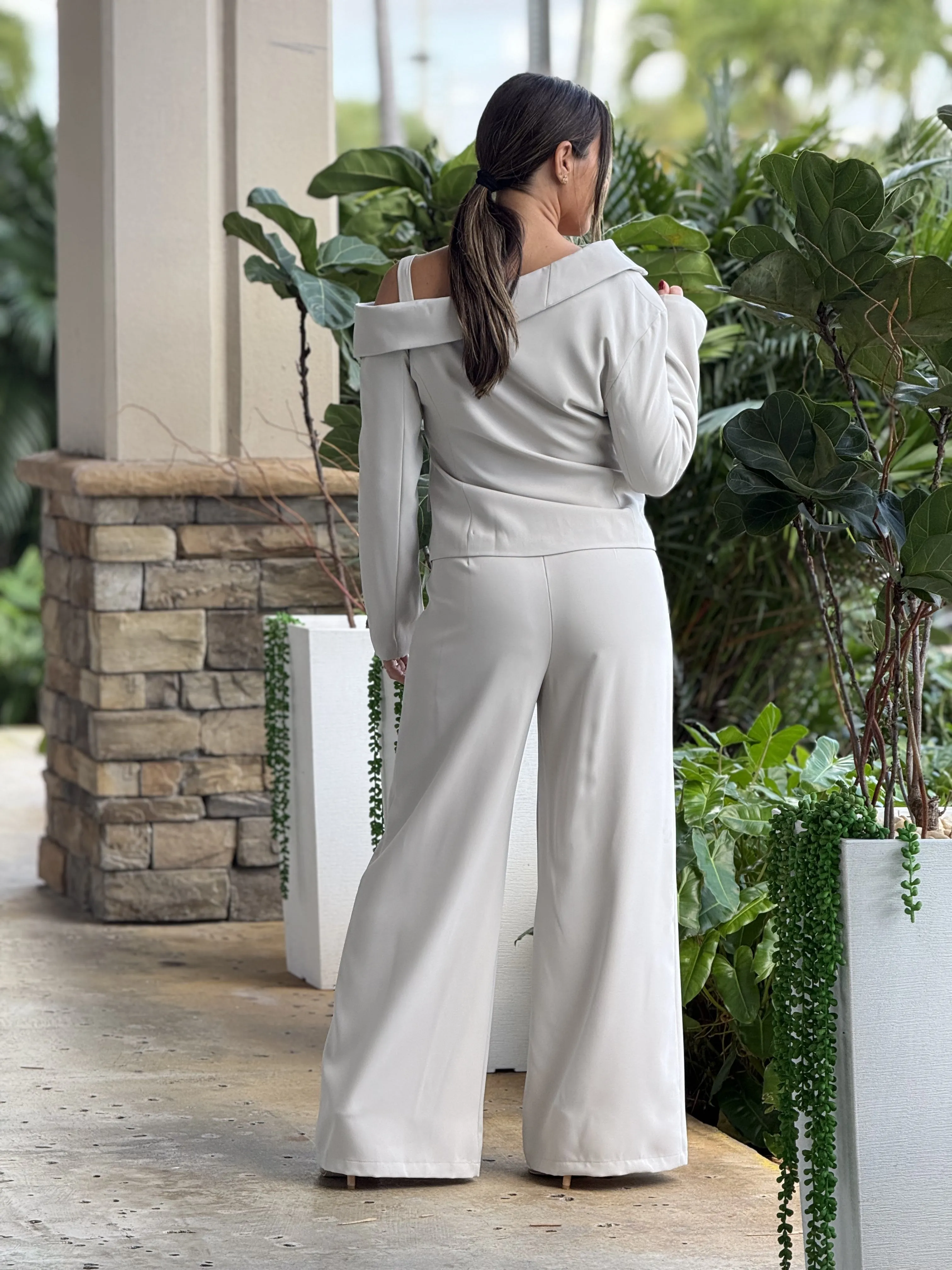 "Giselle" Long Sleeve Off Shoulder Top And Matching Pants Set
