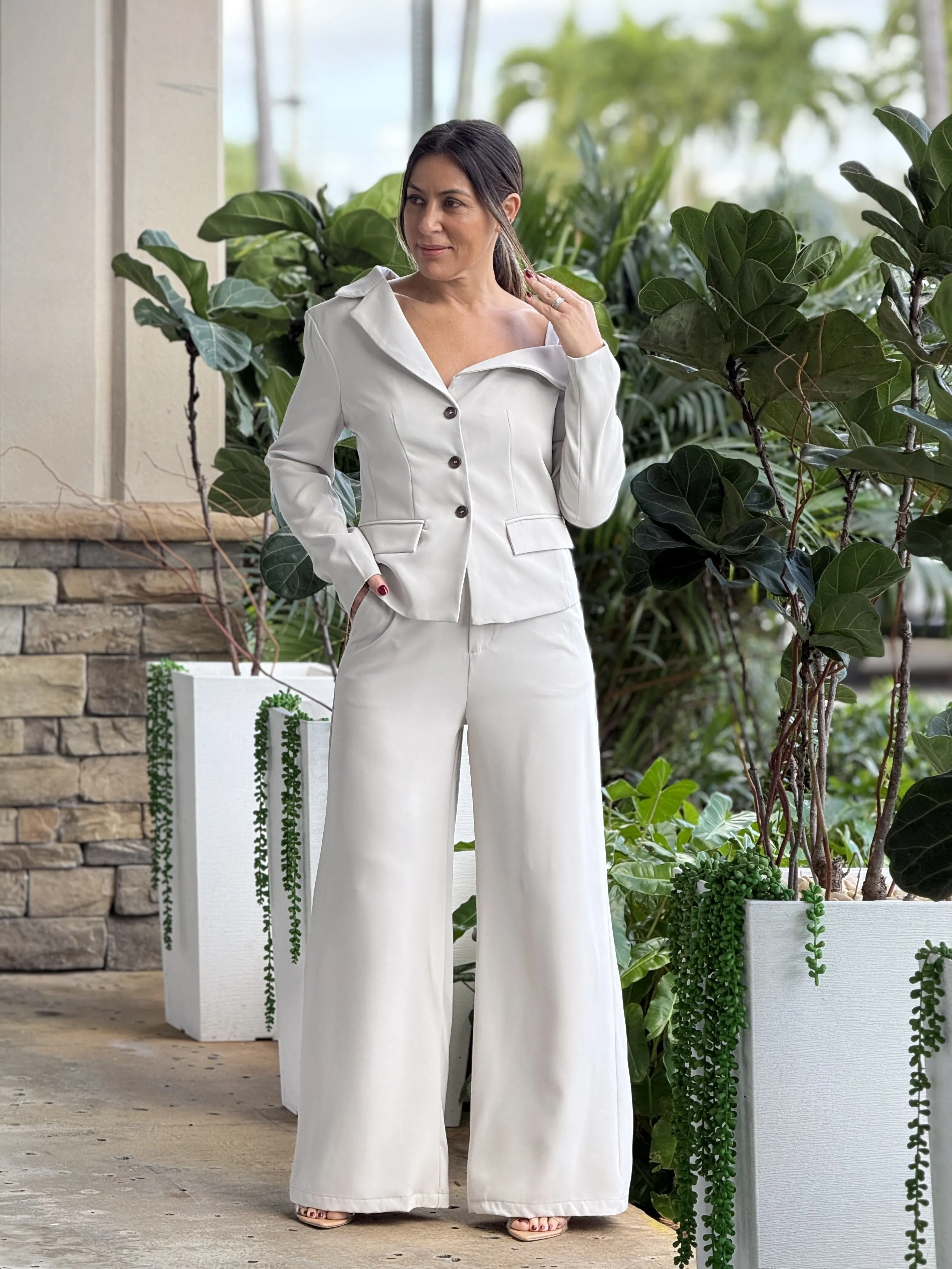 "Giselle" Long Sleeve Off Shoulder Top And Matching Pants Set