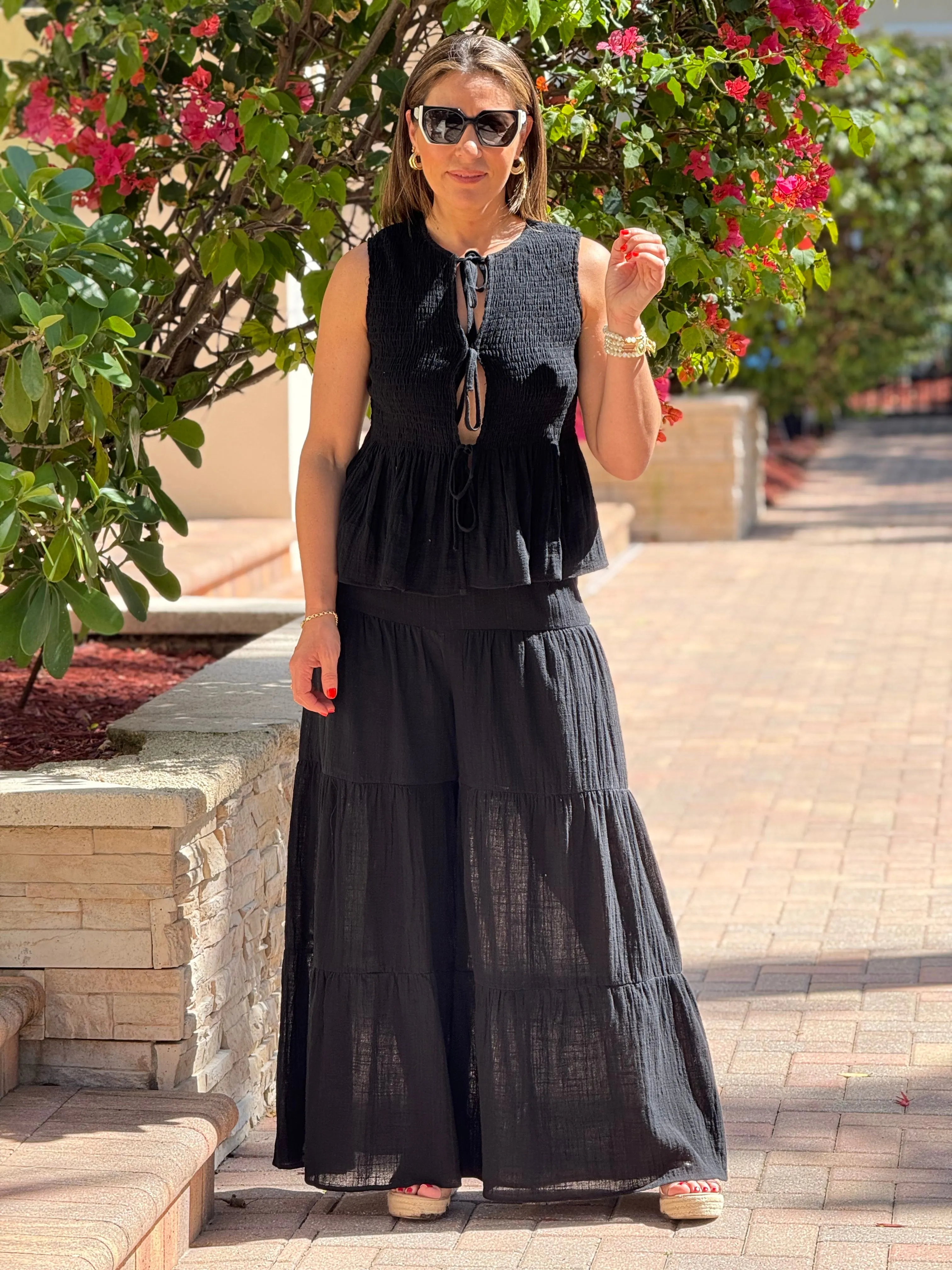 "Pamela" Rayon Vest And Tiered Palazzo Pants Set