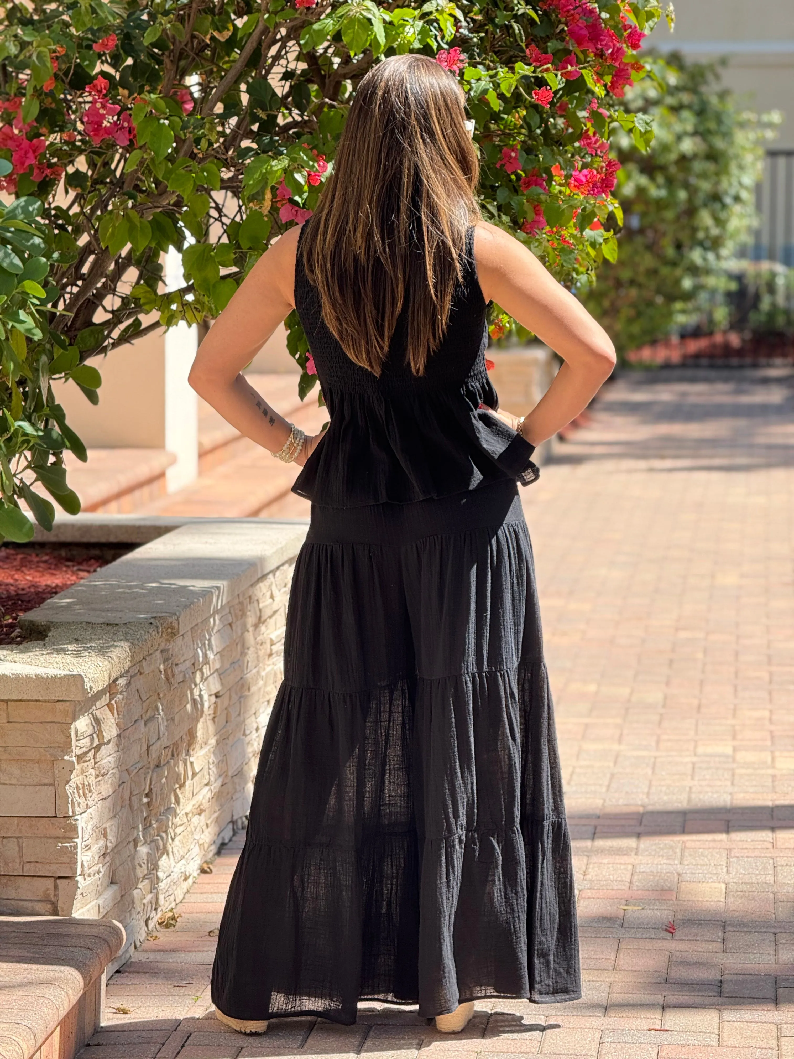 "Pamela" Rayon Vest And Tiered Palazzo Pants Set