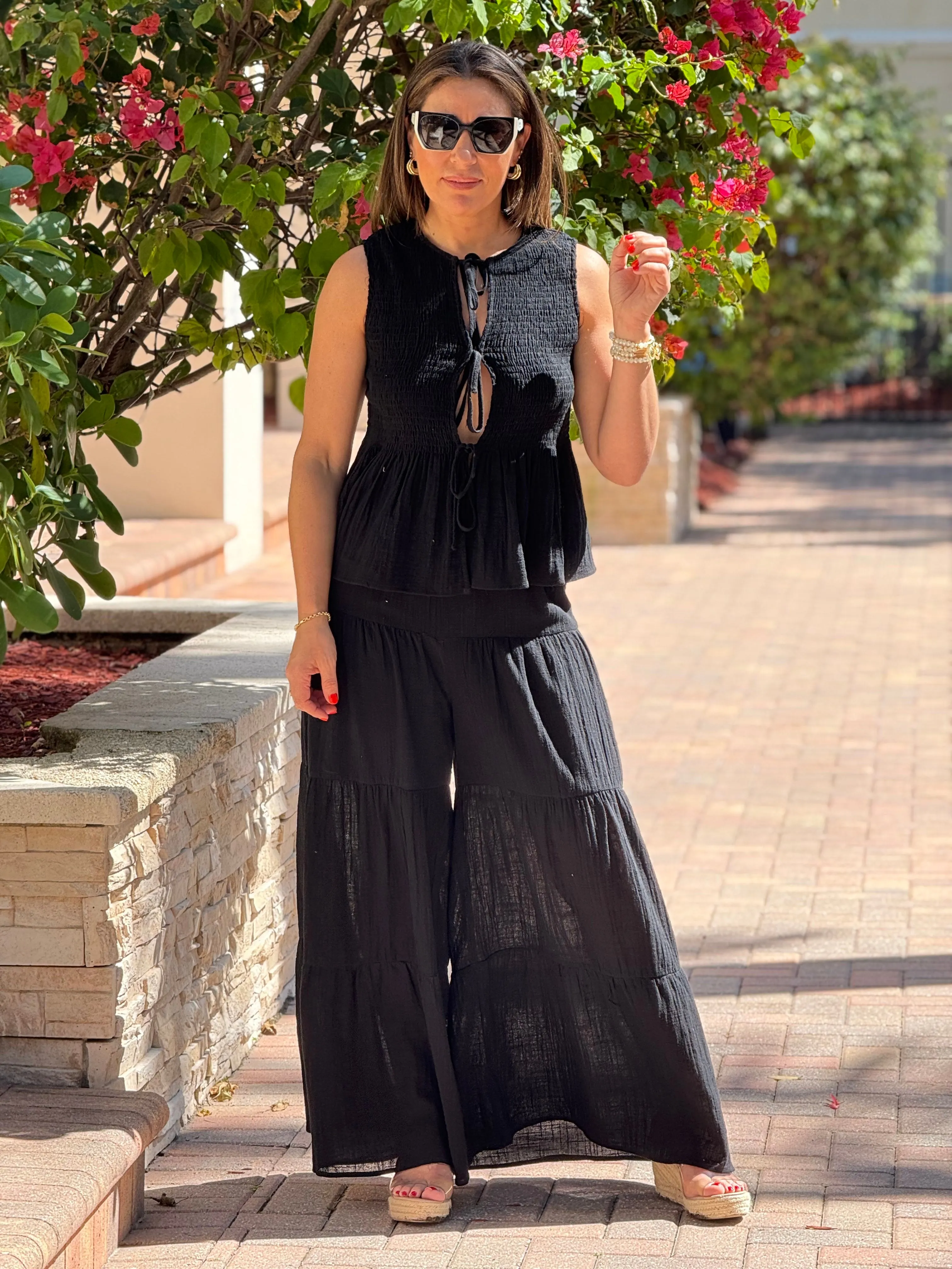 "Pamela" Rayon Vest And Tiered Palazzo Pants Set