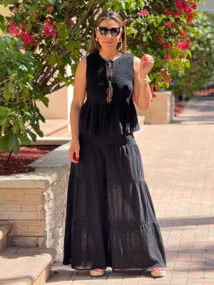 "Pamela" Rayon Vest And Tiered Palazzo Pants Set