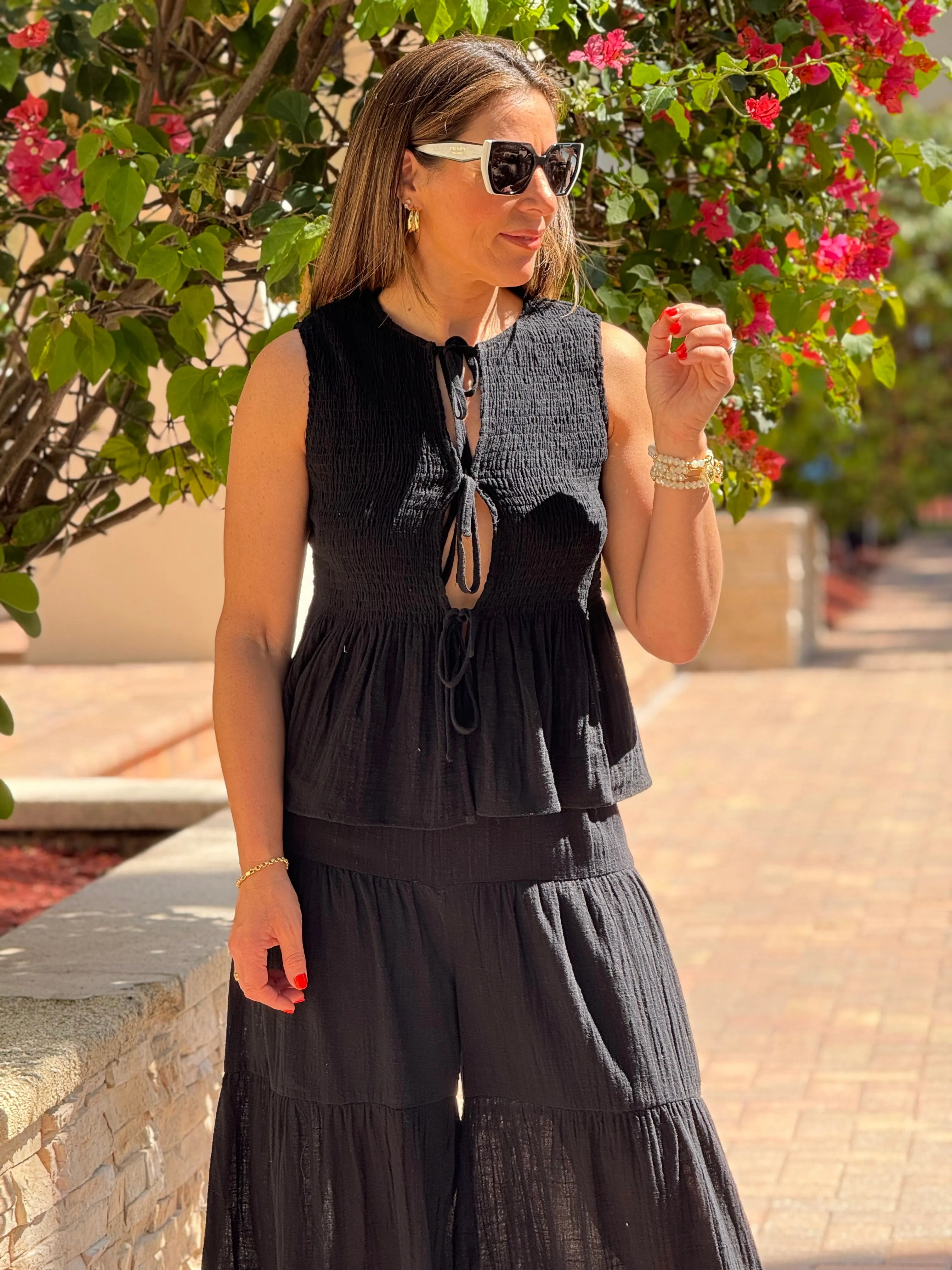 "Pamela" Rayon Vest And Tiered Palazzo Pants Set