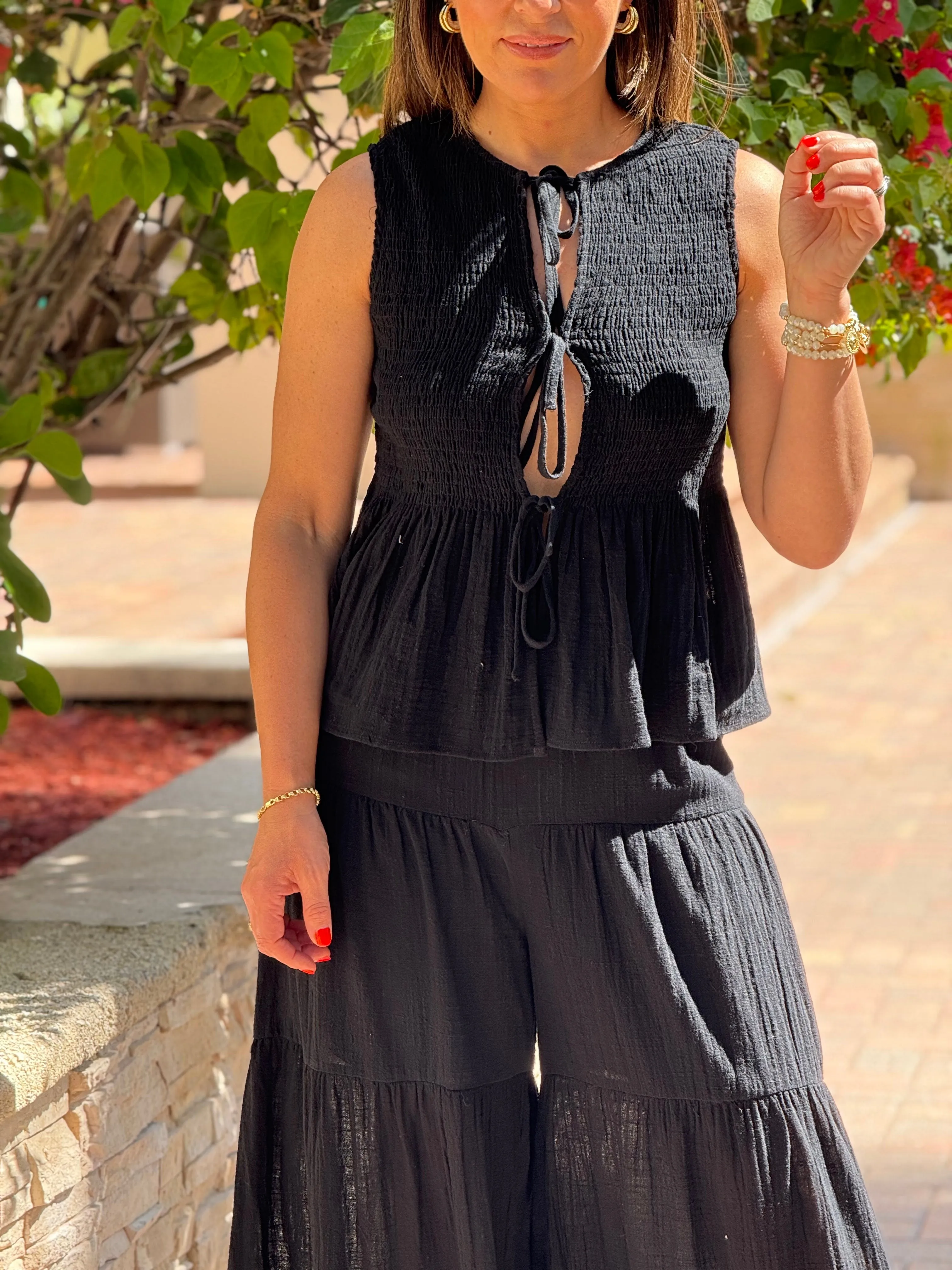 "Pamela" Rayon Vest And Tiered Palazzo Pants Set