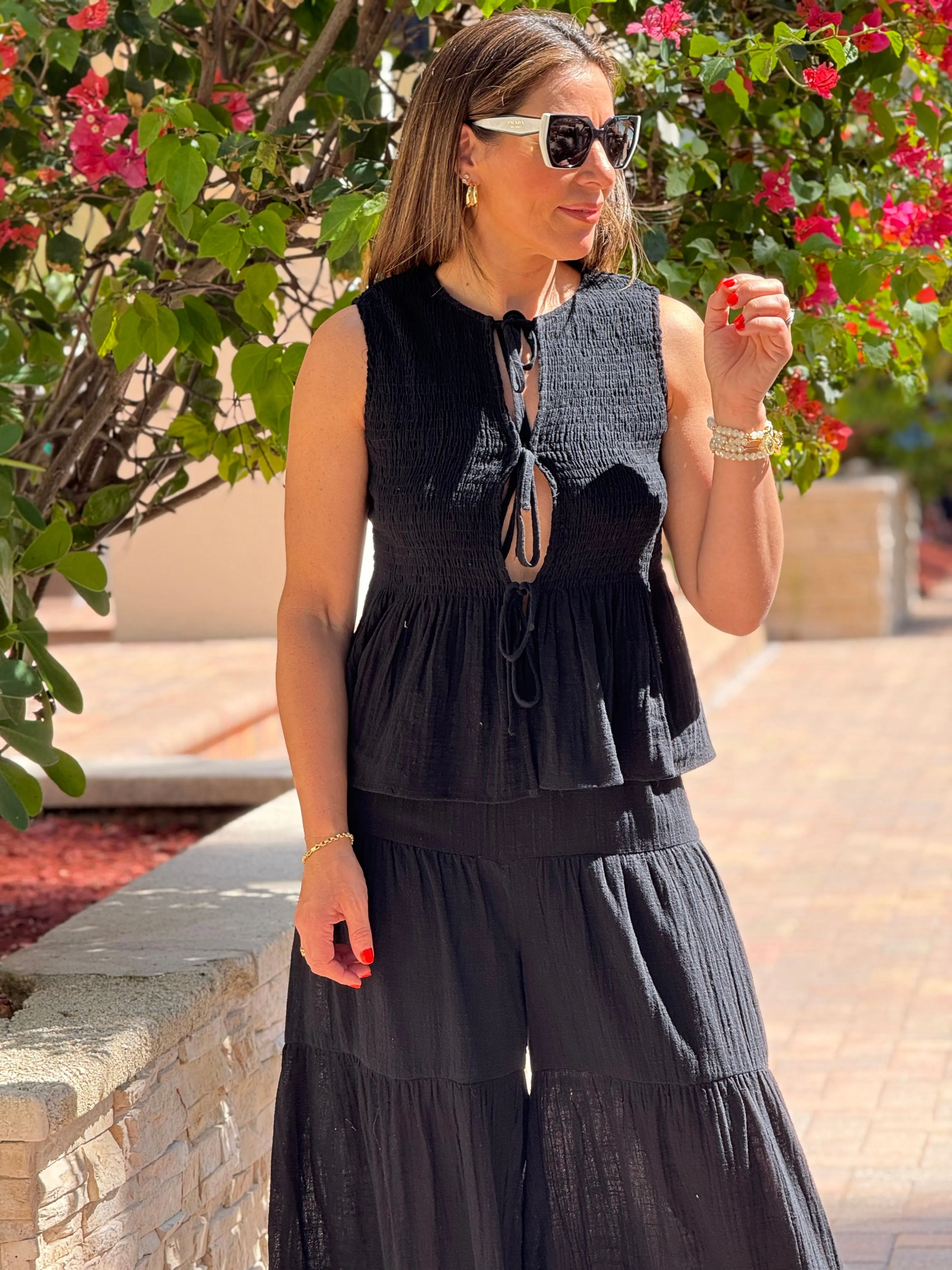 "Pamela" Rayon Vest And Tiered Palazzo Pants Set
