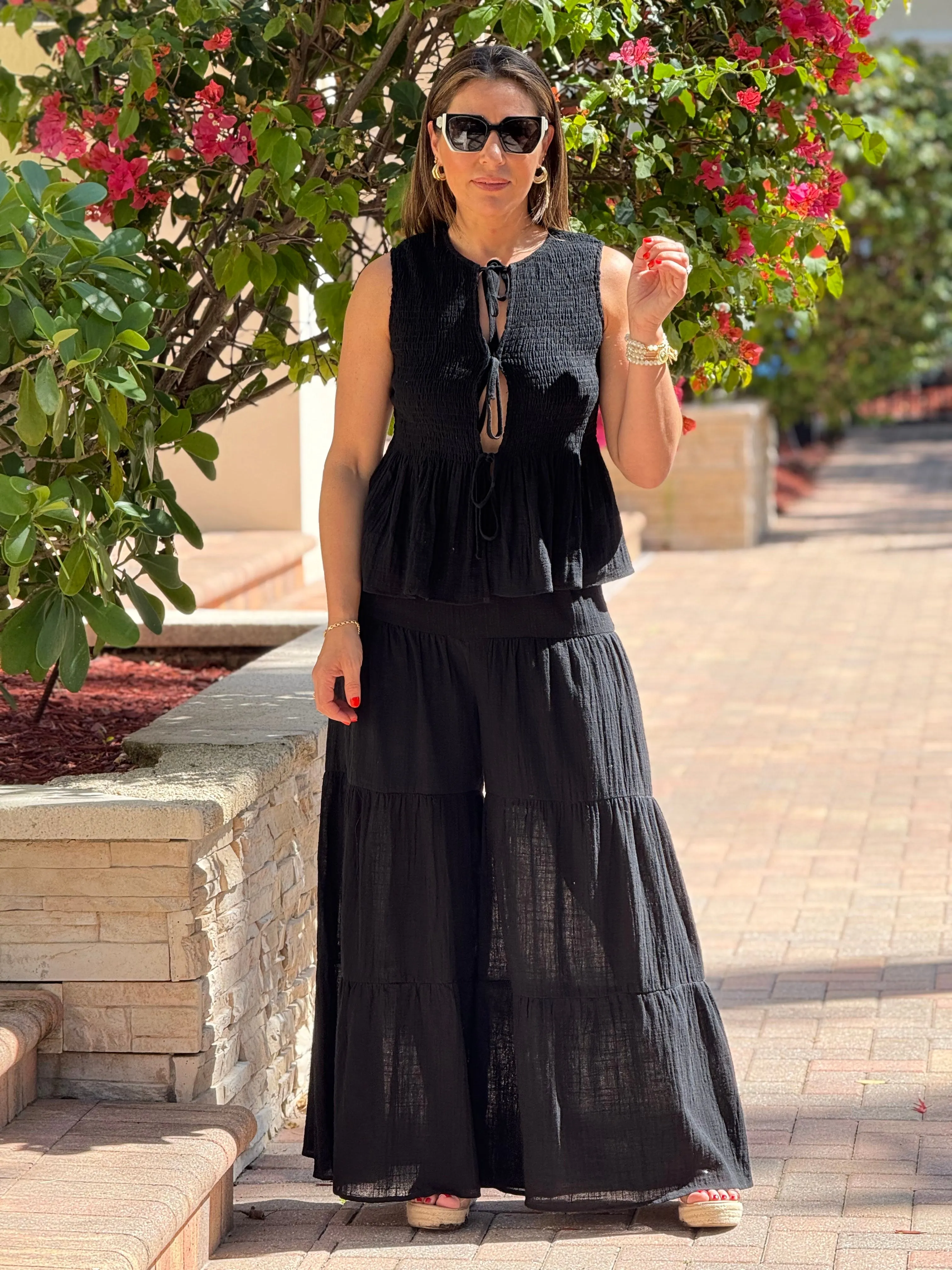 "Pamela" Rayon Vest And Tiered Palazzo Pants Set
