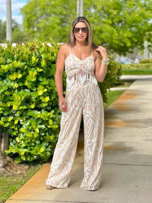"Sunset" Tassel Details Crop Top And High Waisted Pants Set