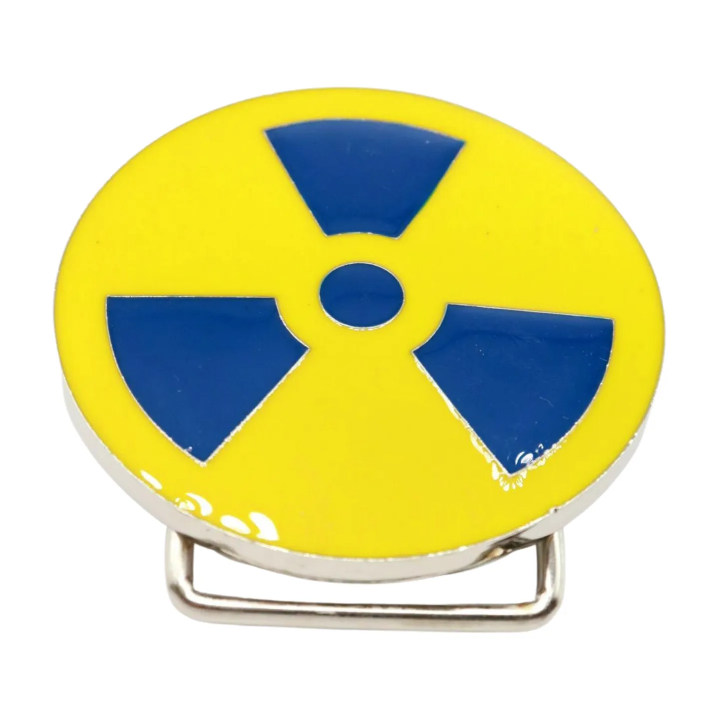 Radioactive Radiation Nuclear Symbol Painted Silver Metal Belt Buckle