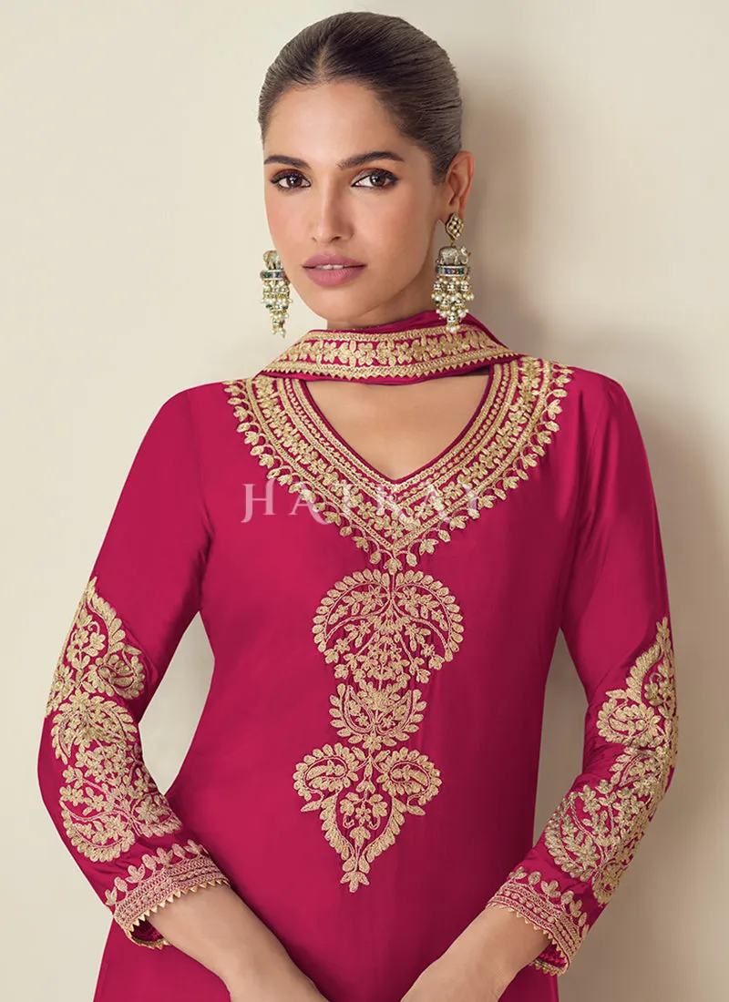 Rani Pink Reshamkari Straight Suit