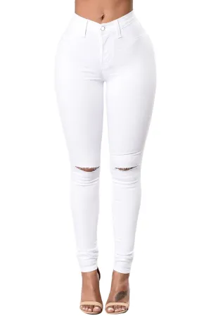 Rayla White Slit Knee Denim Pants