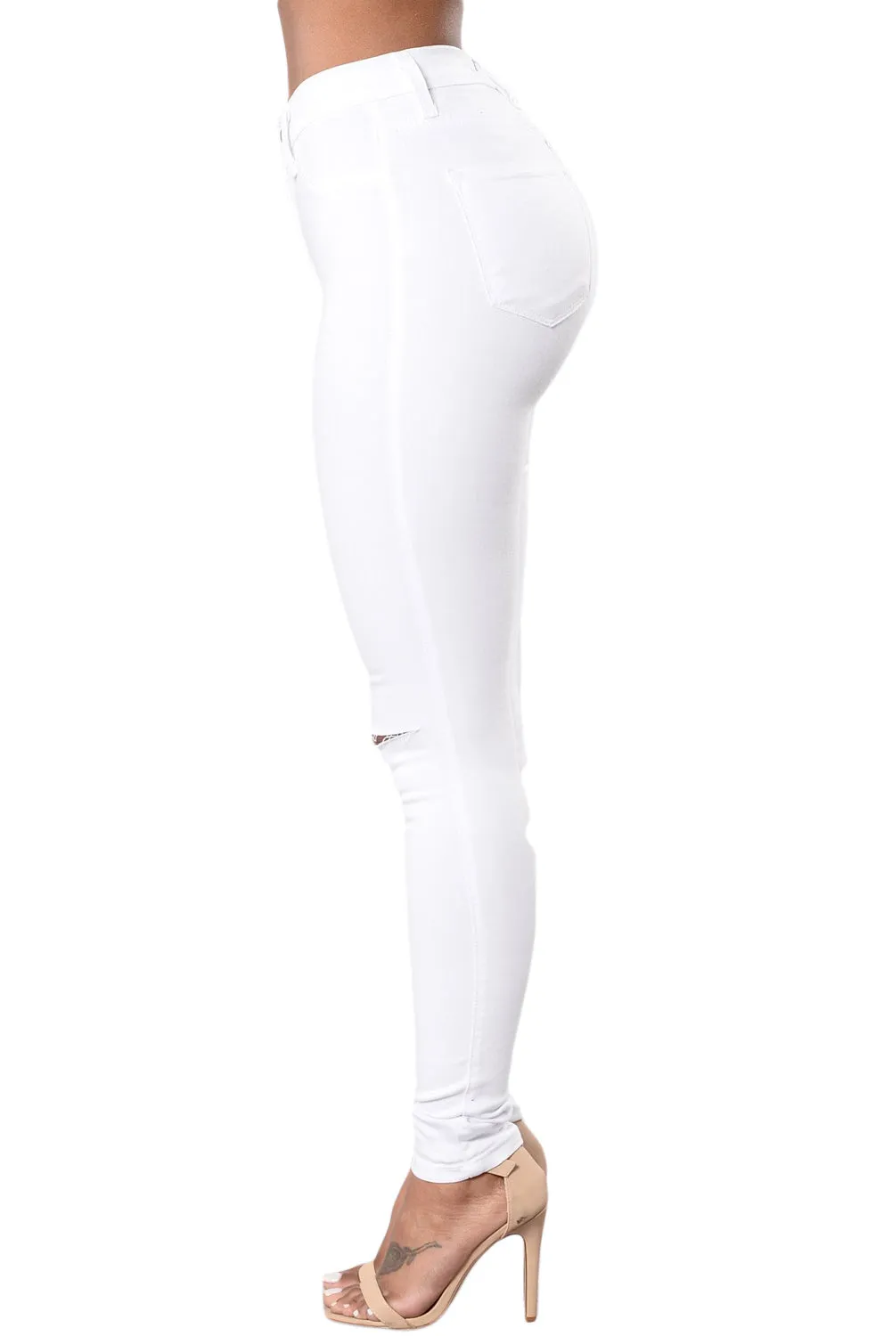 Rayla White Slit Knee Denim Pants