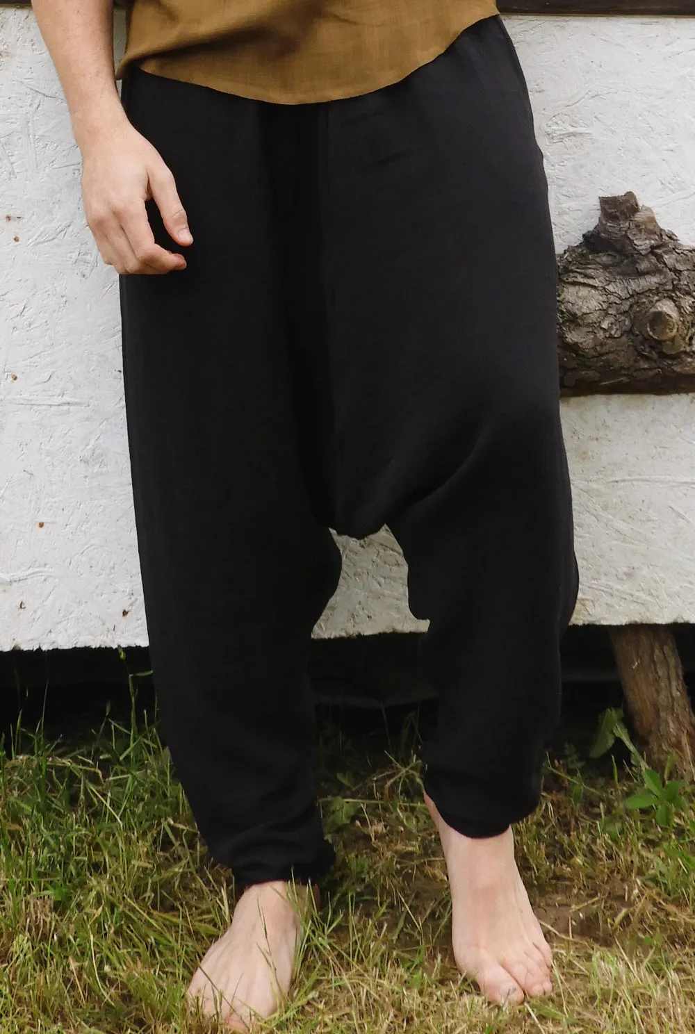 RELAX Men's Organic Gauze Cotton Harem Pants (Black, Dark Blue)