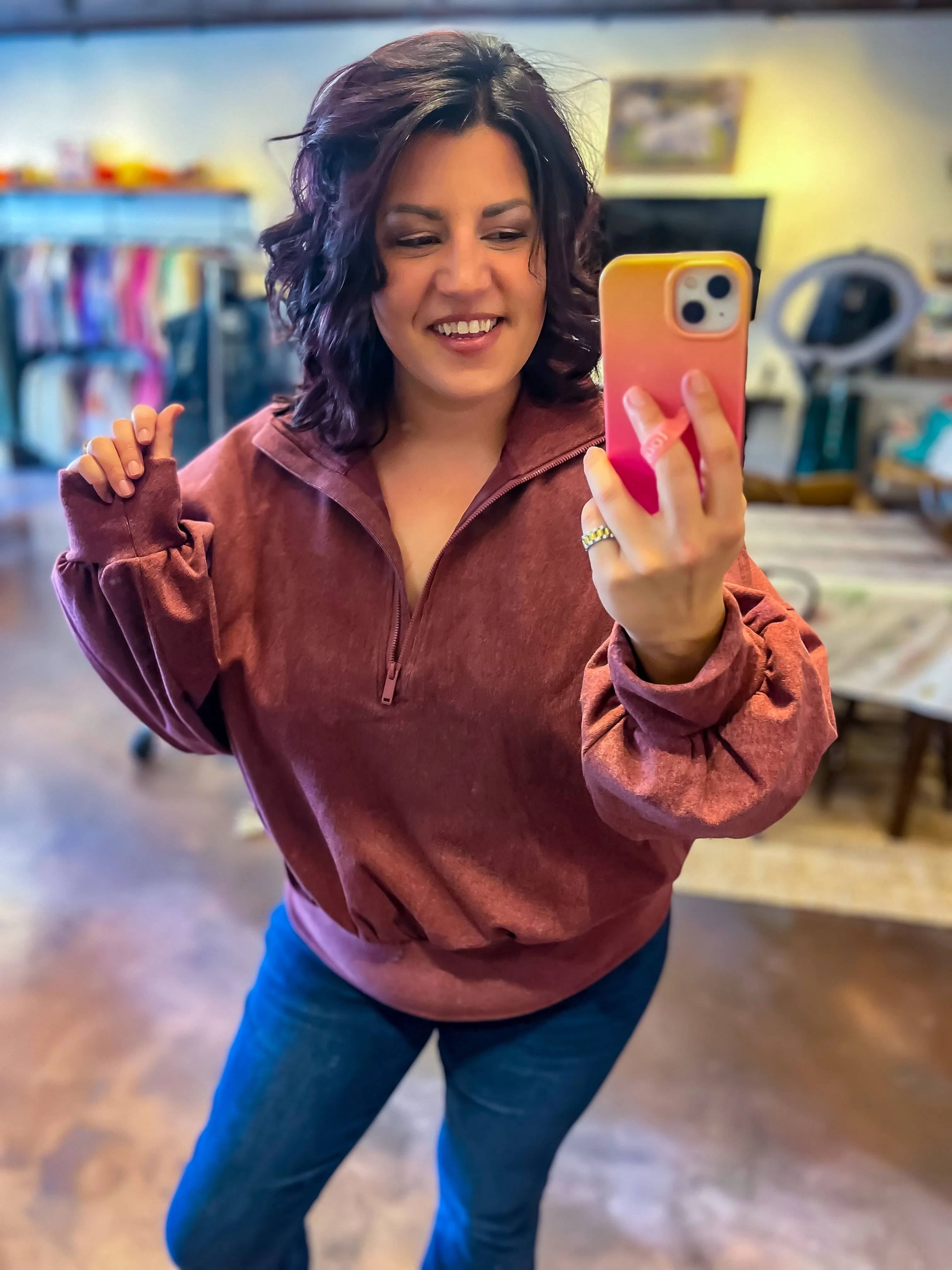 Rib Brushed Long Sleeve Quarter Zip