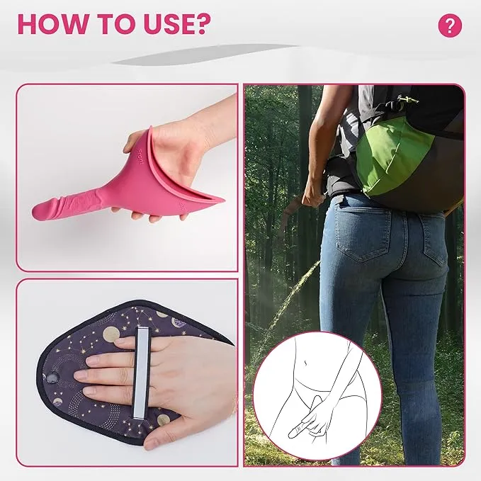 Rquite Female Urinal Pee Cloth Set, Portable Female Urination Device, Reusable Pee Funnel & Rag with Discreet Carry Bag, Silicone Urine Cup for Women Camping Gear Hiking Accessories