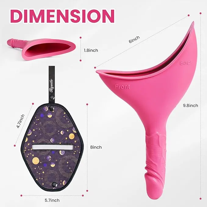 Rquite Female Urinal Pee Cloth Set, Portable Female Urination Device, Reusable Pee Funnel & Rag with Discreet Carry Bag, Silicone Urine Cup for Women Camping Gear Hiking Accessories