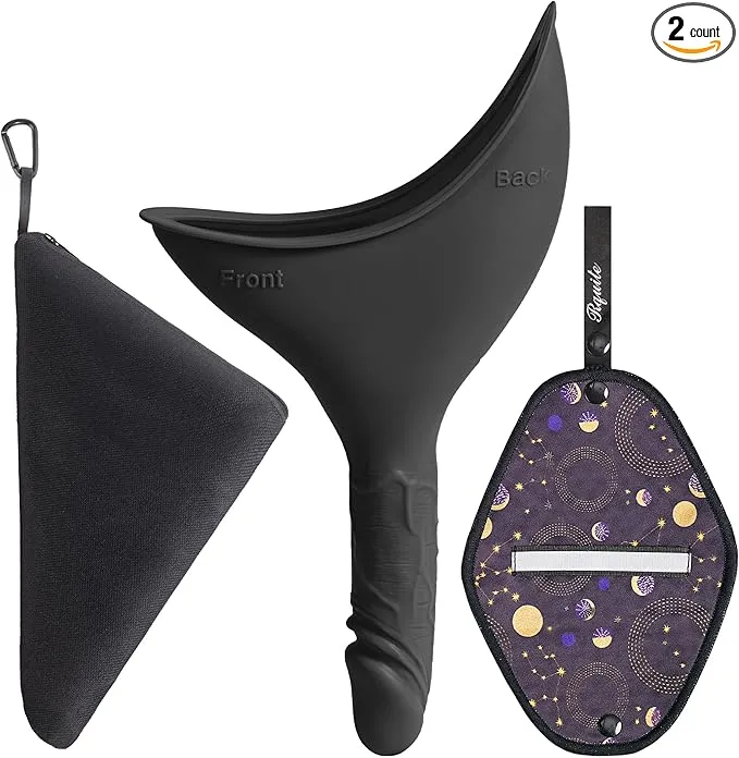 Rquite Female Urinal Pee Cloth Set, Portable Female Urination Device, Reusable Pee Funnel & Rag with Discreet Carry Bag, Silicone Urine Cup for Women Camping Gear Hiking Accessories
