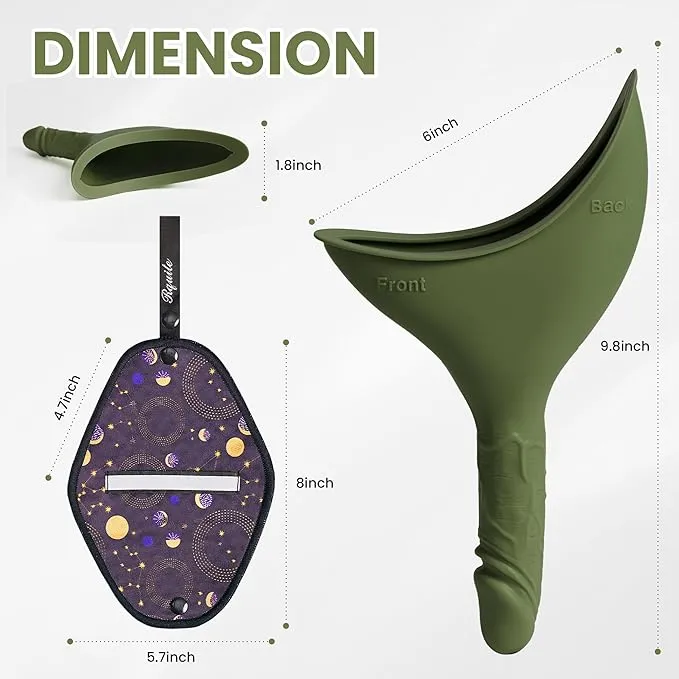 Rquite Female Urinal Pee Cloth Set, Portable Female Urination Device, Reusable Pee Funnel & Rag with Discreet Carry Bag, Silicone Urine Cup for Women Camping Gear Hiking Accessories
