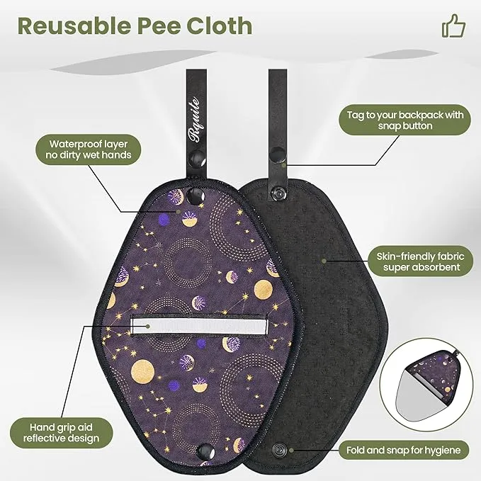 Rquite Female Urinal Pee Cloth Set, Portable Female Urination Device, Reusable Pee Funnel & Rag with Discreet Carry Bag, Silicone Urine Cup for Women Camping Gear Hiking Accessories