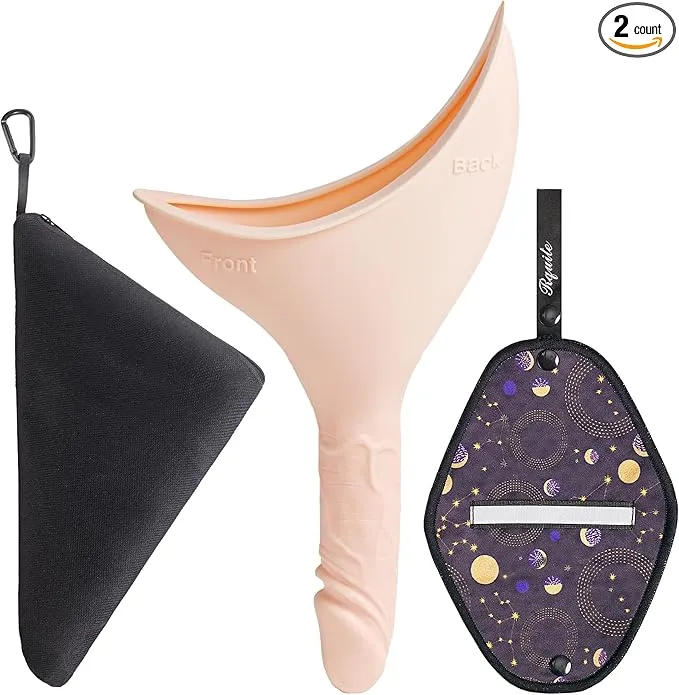 Rquite Female Urinal Pee Cloth Set, Portable Female Urination Device, Reusable Pee Funnel & Rag with Discreet Carry Bag, Silicone Urine Cup for Women Camping Gear Hiking Accessories