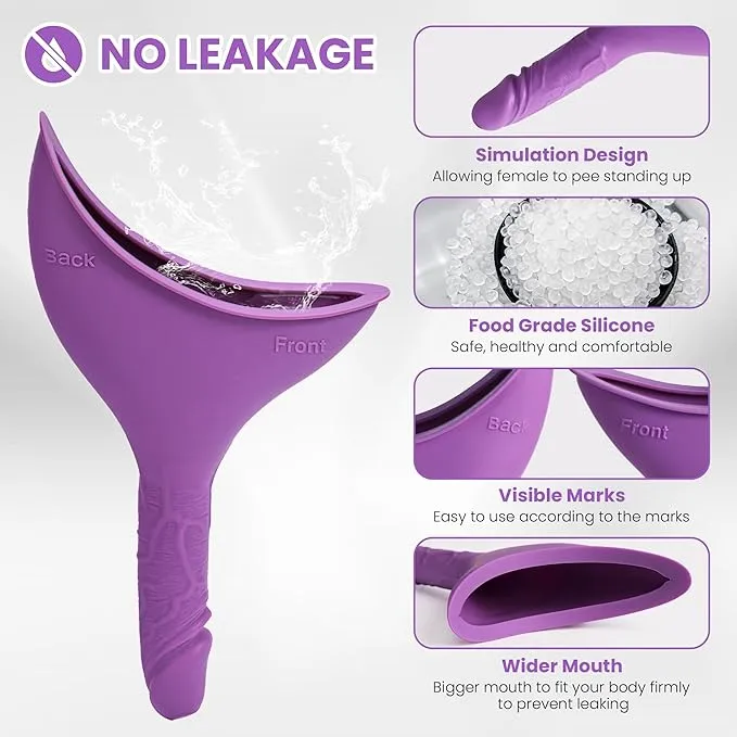 Rquite Female Urinal Pee Cloth Set, Portable Female Urination Device, Reusable Pee Funnel & Rag with Discreet Carry Bag, Silicone Urine Cup for Women Camping Gear Hiking Accessories