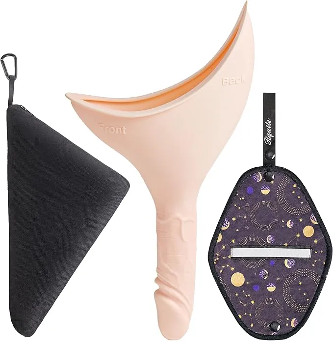 Rquite Female Urinal Pee Cloth Set, Portable Female Urination Device, Reusable Pee Funnel & Rag with Discreet Carry Bag, Silicone Urine Cup for Women Camping Gear Hiking Accessories