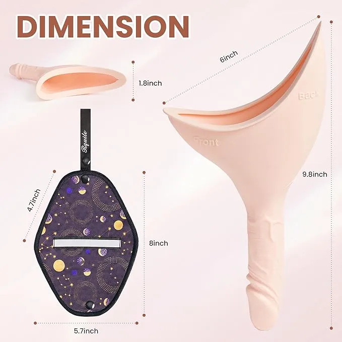 Rquite Female Urinal Pee Cloth Set, Portable Female Urination Device, Reusable Pee Funnel & Rag with Discreet Carry Bag, Silicone Urine Cup for Women Camping Gear Hiking Accessories