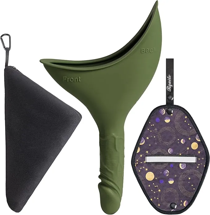 Rquite Female Urinal Pee Cloth Set, Portable Female Urination Device, Reusable Pee Funnel & Rag with Discreet Carry Bag, Silicone Urine Cup for Women Camping Gear Hiking Accessories